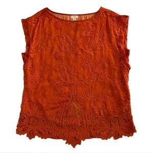 Anthropologie Vibrant Orange Lace Blouse